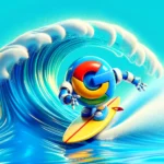 robot google en train de surfer, métaphore du SEO et de la génération de leads