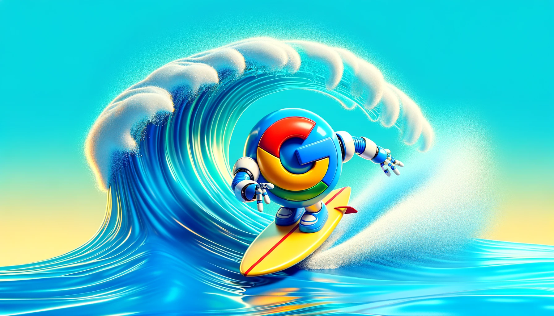 robot google en train de surfer, métaphore du SEO et de la génération de leads
